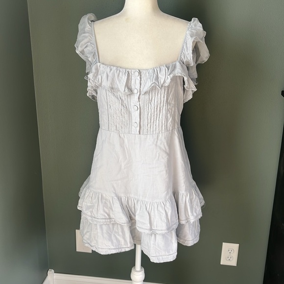 Lovers + Friends Edwin Mini Dress Ice Blue Ruffle Button - Picture 2 of 15